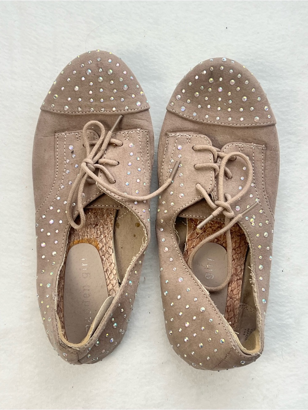 Madden Girl Julissa Rhinestone Lace-Up Flats Taupe Size 6